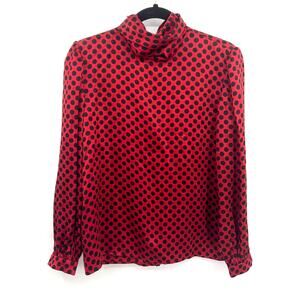 VTG Valentino Boutique 80s Polka Dot Red Black Long Sleeve Blouse Top Silk Sz 8